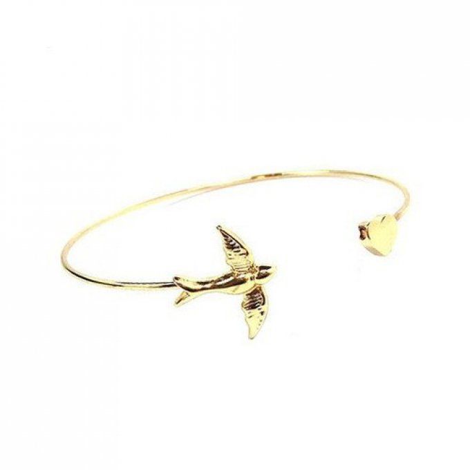 Bracelet jonc coeur et oiseau