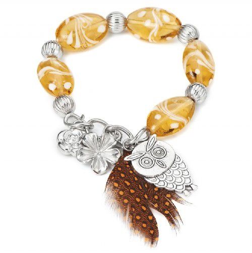 bracelet hibou perles jaunes