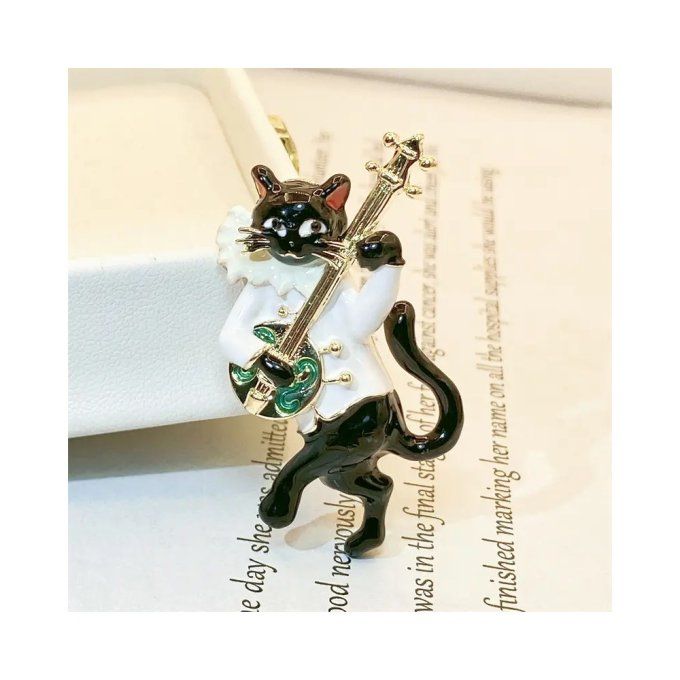 Broche chat musicien.