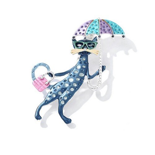 Broche chat au parapluie