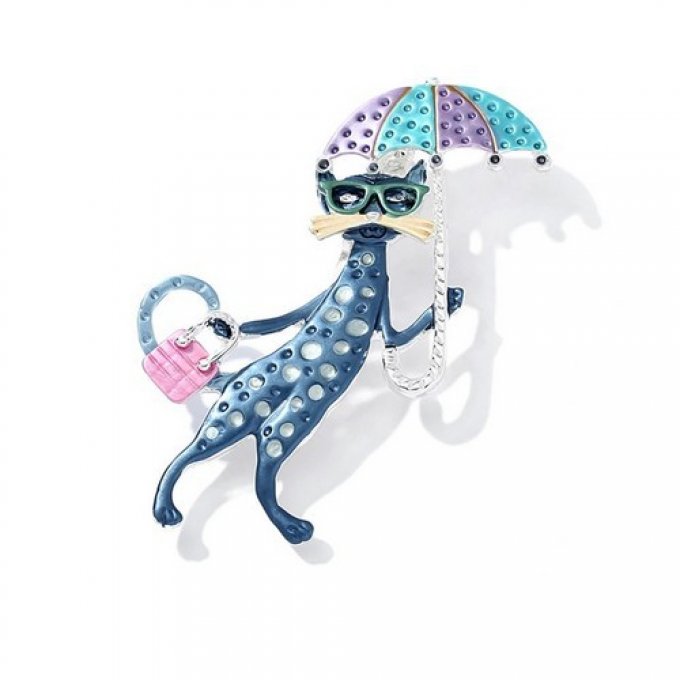 Broche chat au parapluie