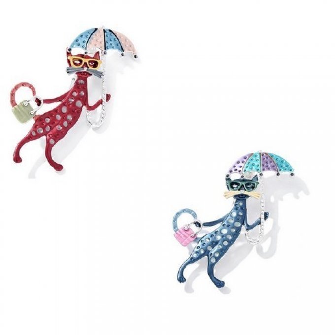 Broche chat au parapluie