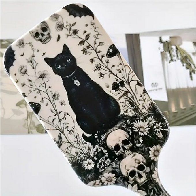 Brosse à cheveux chat Noir et crânes -