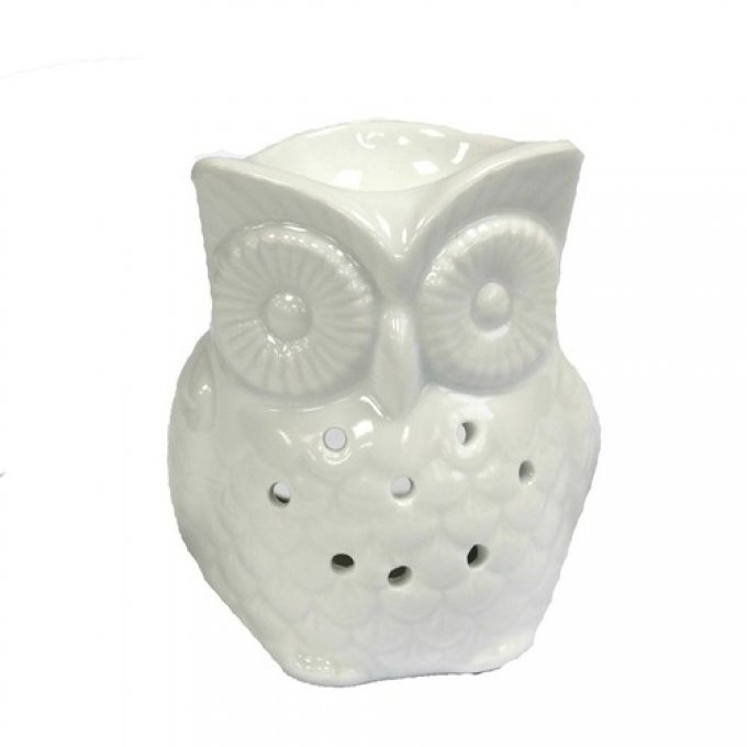 brule parfum hibou blanc en céramique