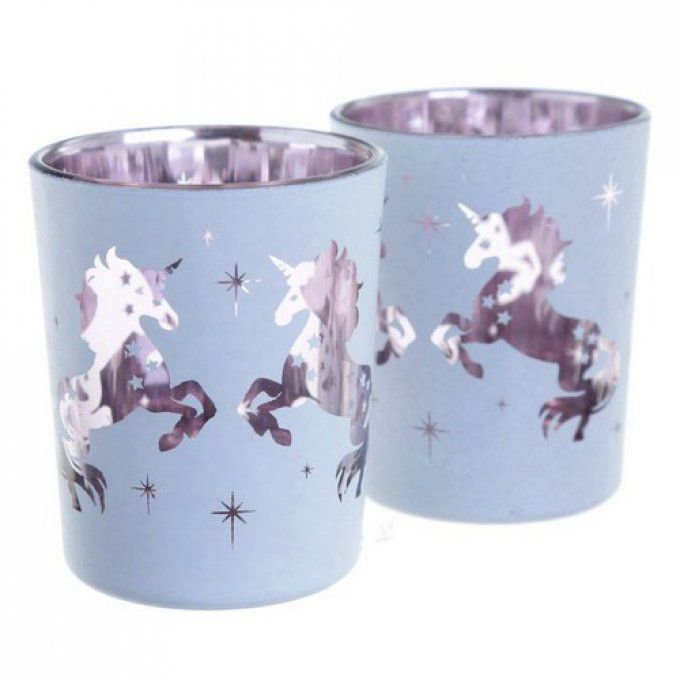 Lot de 2 Porte-bougie Photophores en Verre - Licorne