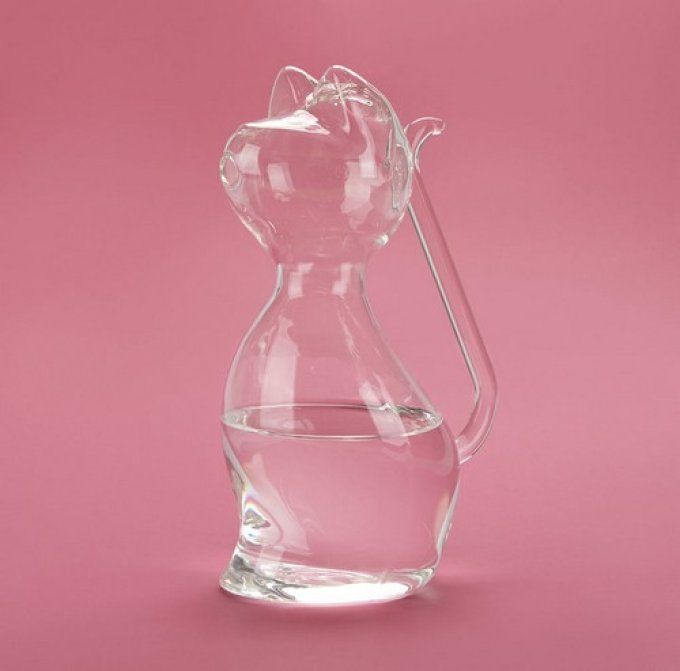Carafe transparente 1 L chat en verre.