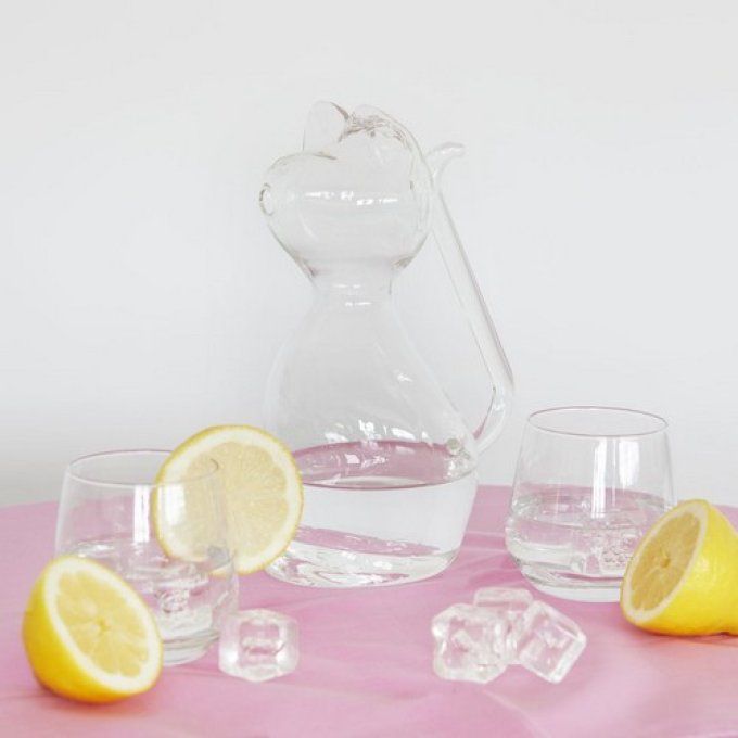 Carafe transparente 1 L chat en verre.
