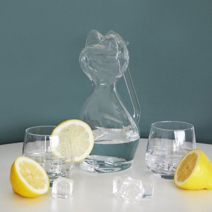 Carafe transparente 1 L chat en verre.