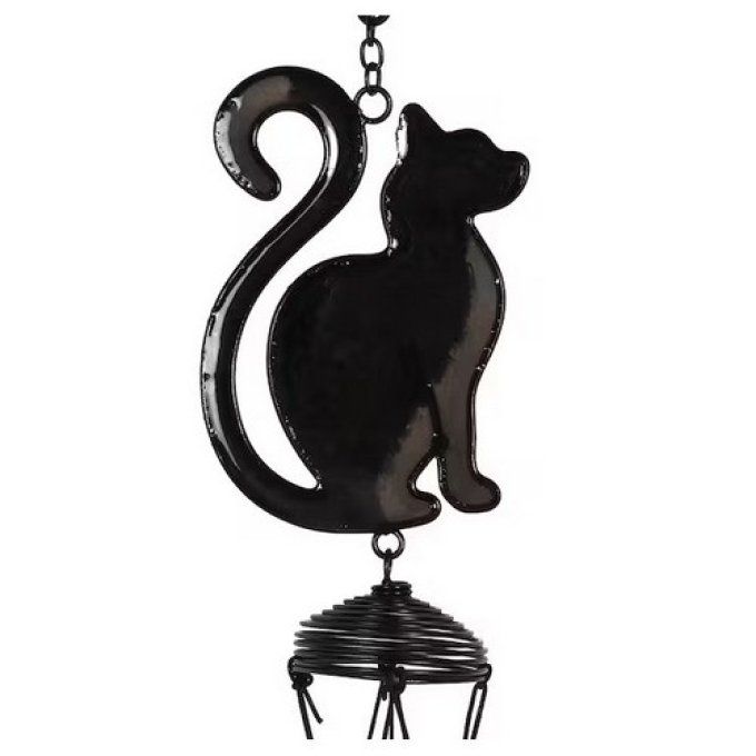 Carillon à vent chat noir en métal.