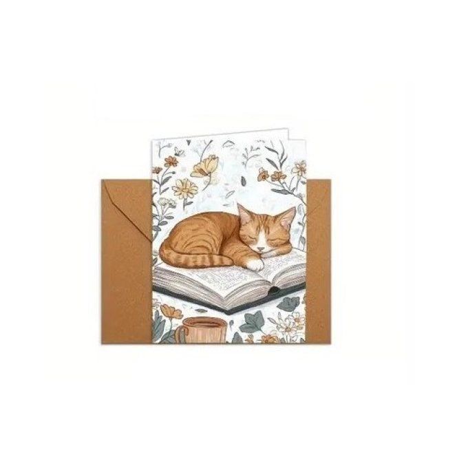 Cartes de Vœux ou pour tout autre message : Chat & Livre
