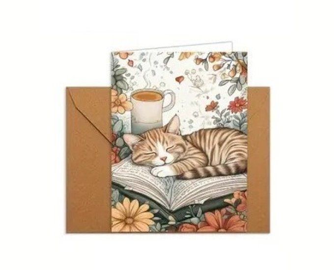 Cartes de Vœux ou pour tout autre message : Chat & Livre