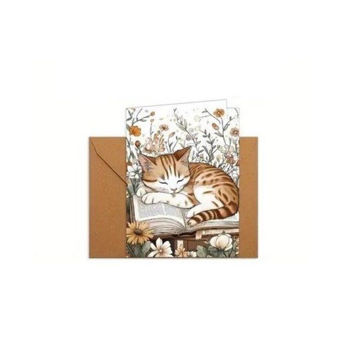 Cartes de Vœux ou pour tout autre message : Chat & Livre