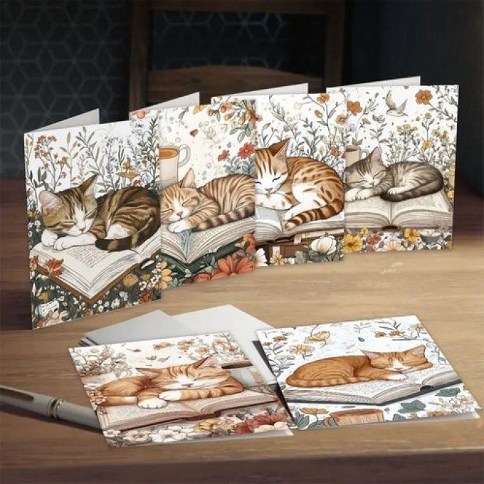 Cartes de Vœux ou pour tout autre message : Chat & Livre