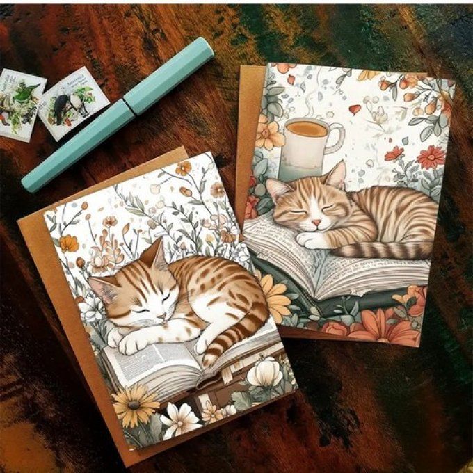 Cartes de Vœux ou pour tout autre message : Chat & Livre