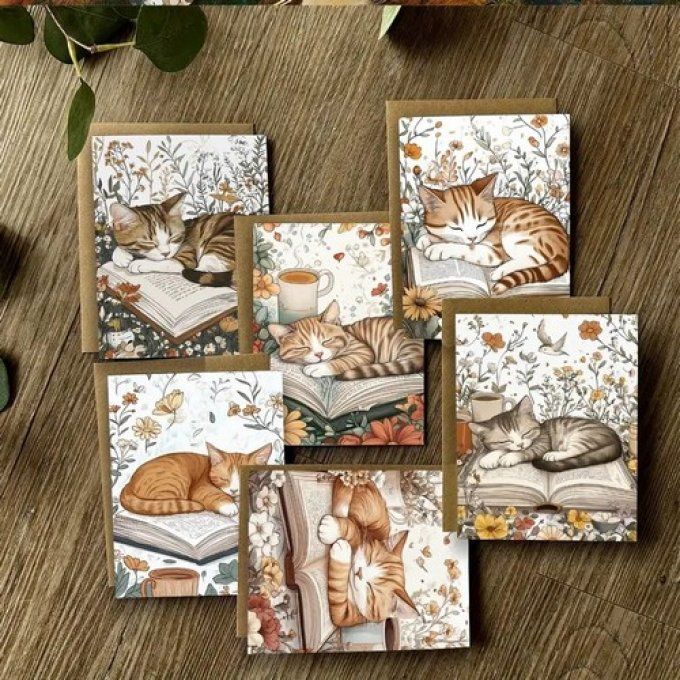 Cartes de Vœux ou pour tout autre message : Chat & Livre