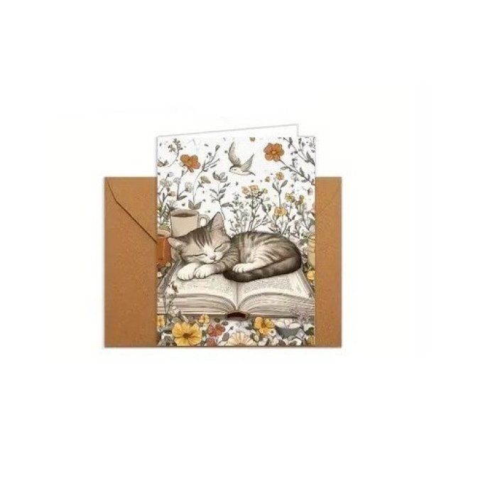 Cartes de Vœux ou pour tout autre message : Chat & Livre