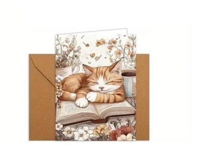 Cartes de Vœux ou pour tout autre message : Chat & Livre