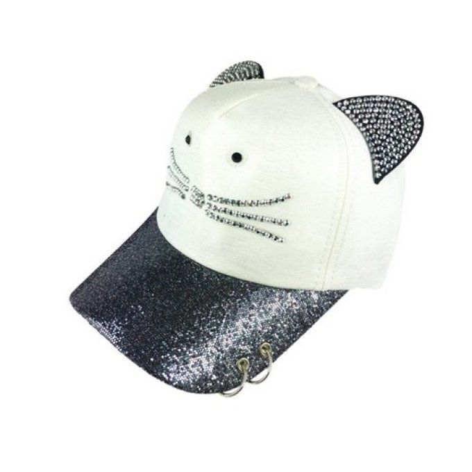 Casquette chat moustache et strass