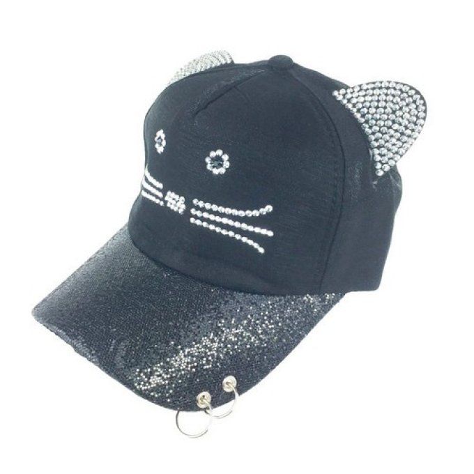 Casquette chat moustache et strass