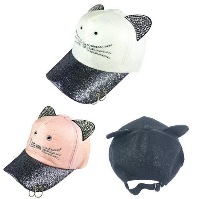 Casquette chat moustache et strass