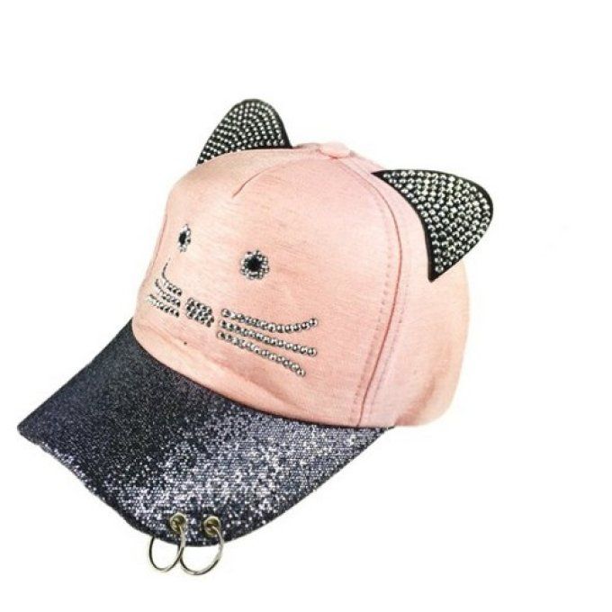 Casquette chat moustache et strass