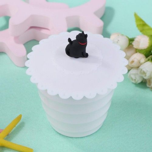 Couvre tasse blanc en silicone avec chat noir