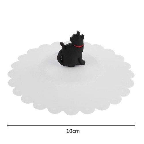 Couvre tasse blanc en silicone avec chat noir