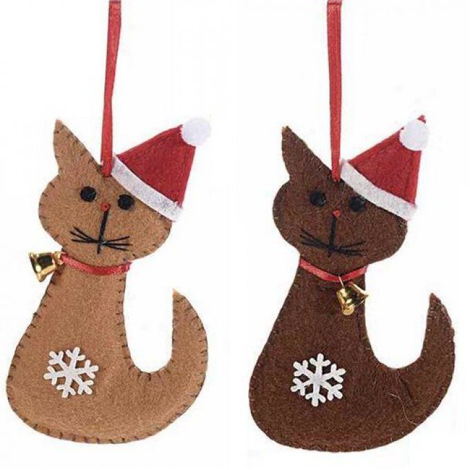 Chat de noël à suspendre en feutre