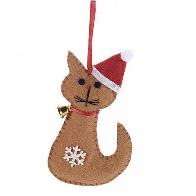 Chat de noël à suspendre en feutre