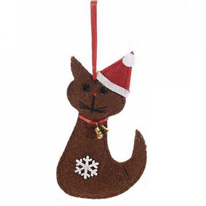 Chat de noël à suspendre en feutre