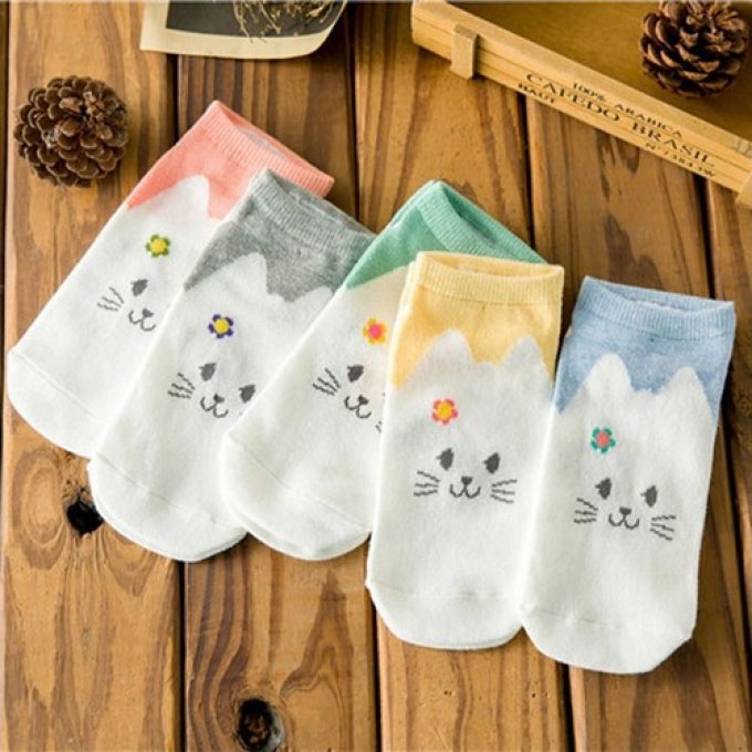 Chaussette cheville tête de chat