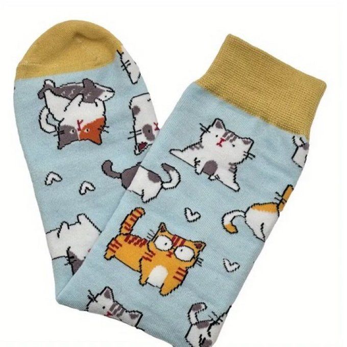 Chaussette homme gros chats cartoon.