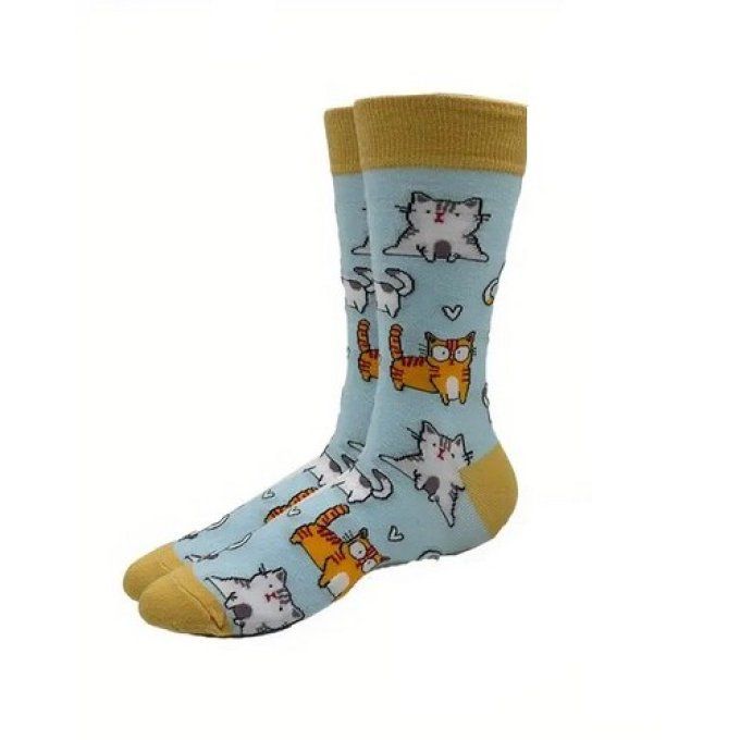 Chaussette homme gros chats cartoon.