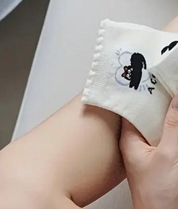 Chaussette courte blanche chat noir