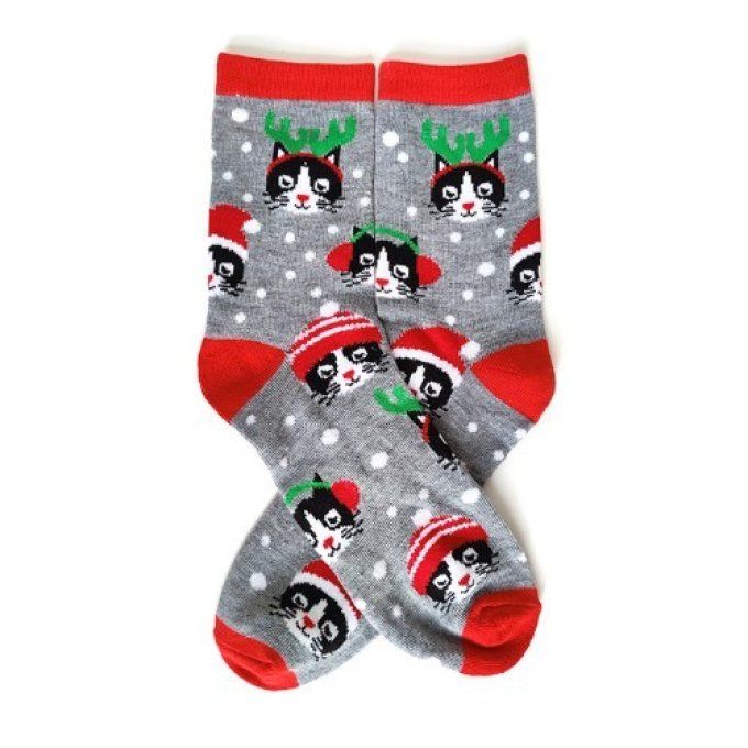 Chaussettes de noël motif chats.