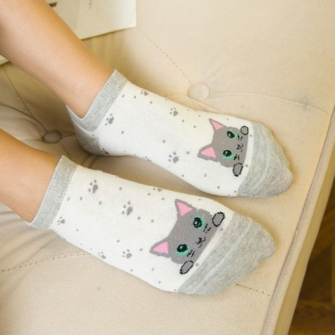 Chaussette de cheville chat gris 