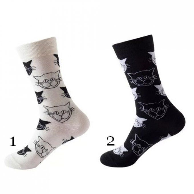 Chaussette tête de chat noir ou blanc