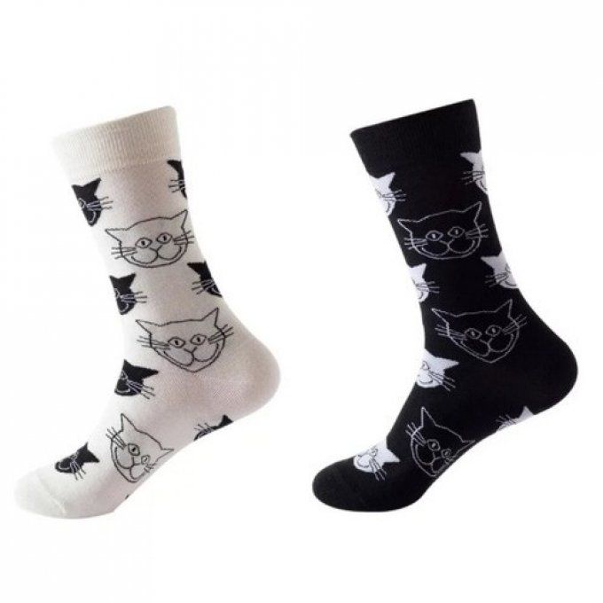Chaussette tête de chat noir ou blanc