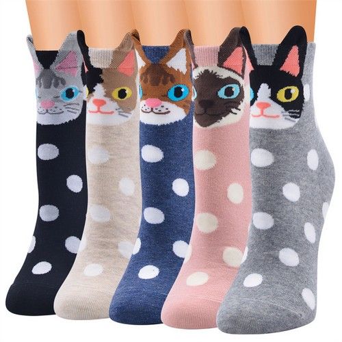 Chaussettes à pois chats souriants