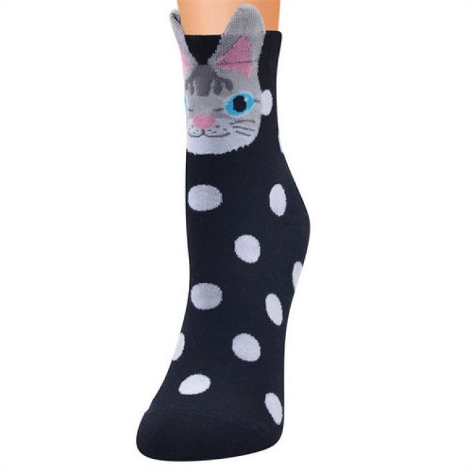 Chaussettes à pois chats souriants