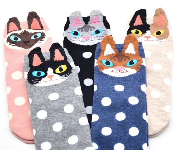Chaussettes à pois chats souriants