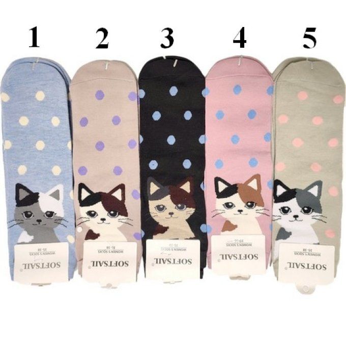 Chaussettes chat à pois differents coloris