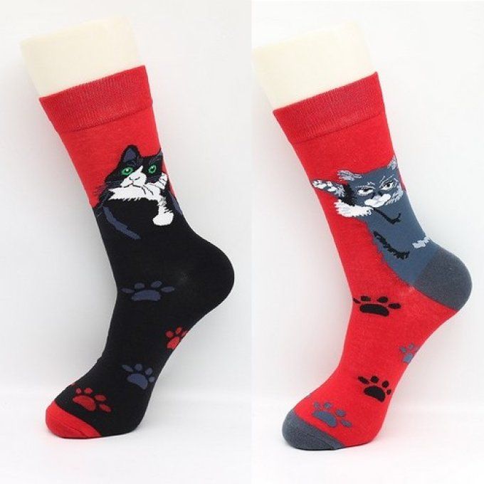 Chaussette rouge chat et pattes