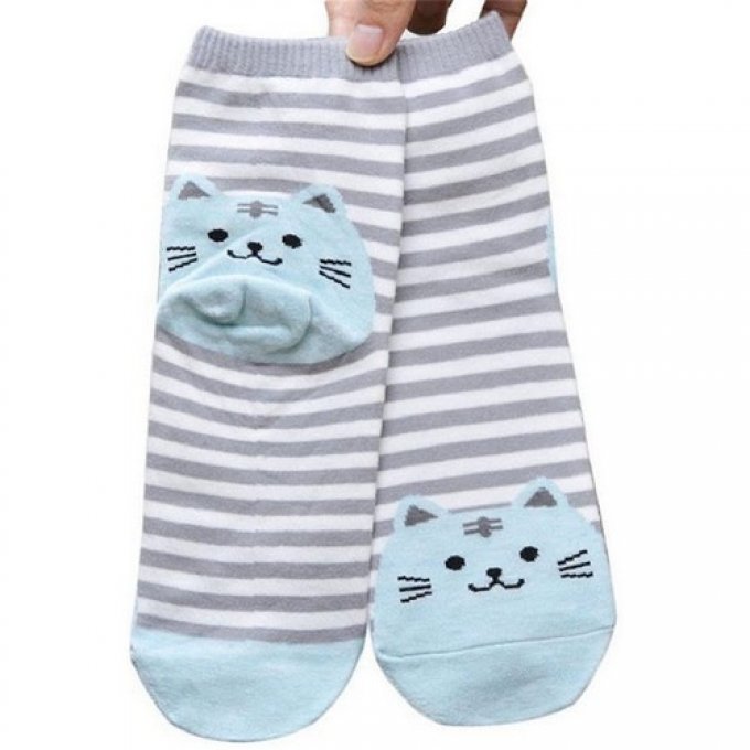 Chaussette rayée tête de chats divers coloris