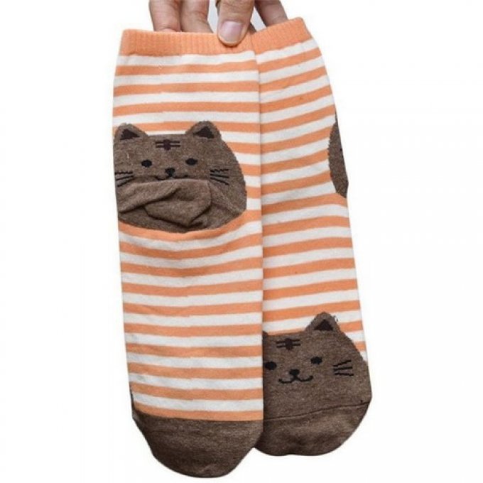Chaussette rayée tête de chats divers coloris