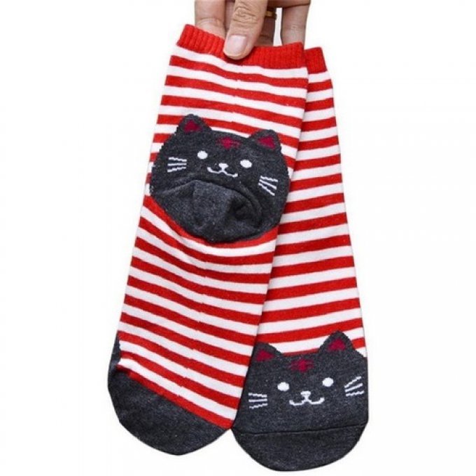 Chaussette rayée tête de chats divers coloris