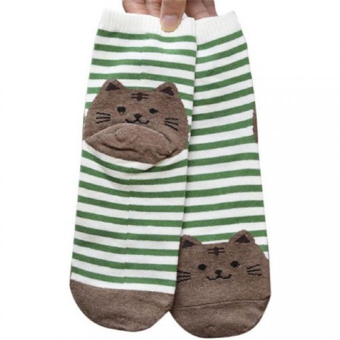 Chaussette rayée tête de chats divers coloris