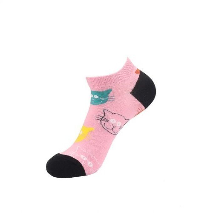 chaussettes courtes têtes de chats colorées.