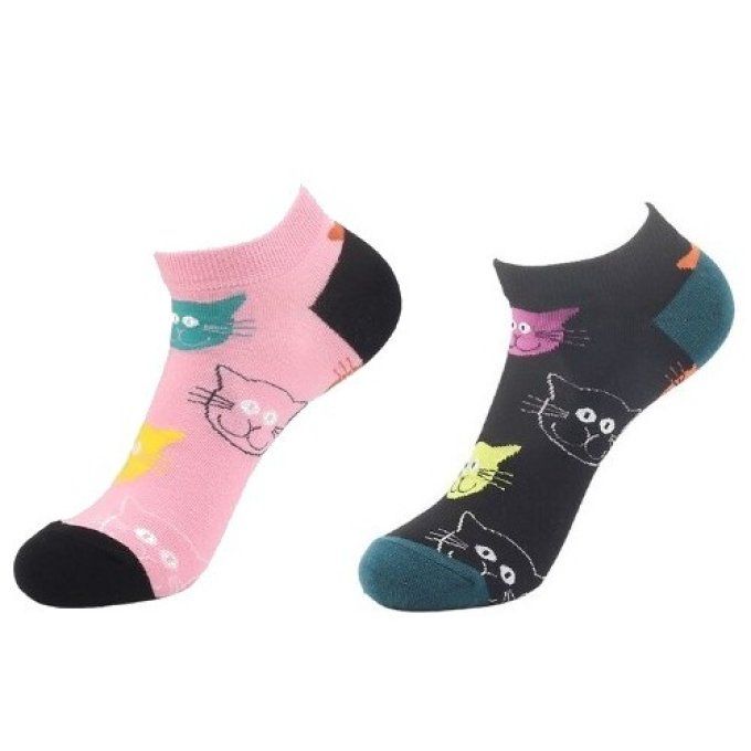 chaussettes courtes têtes de chats colorées.