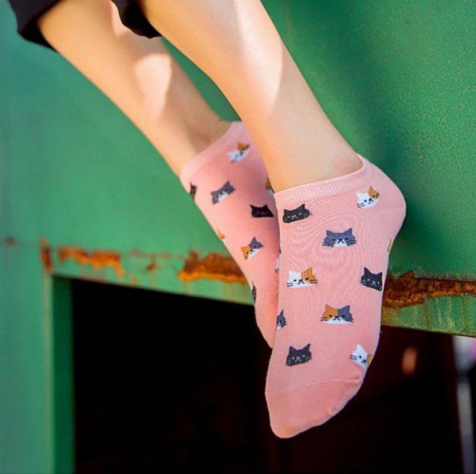 Chaussettes  tête de chat colorée